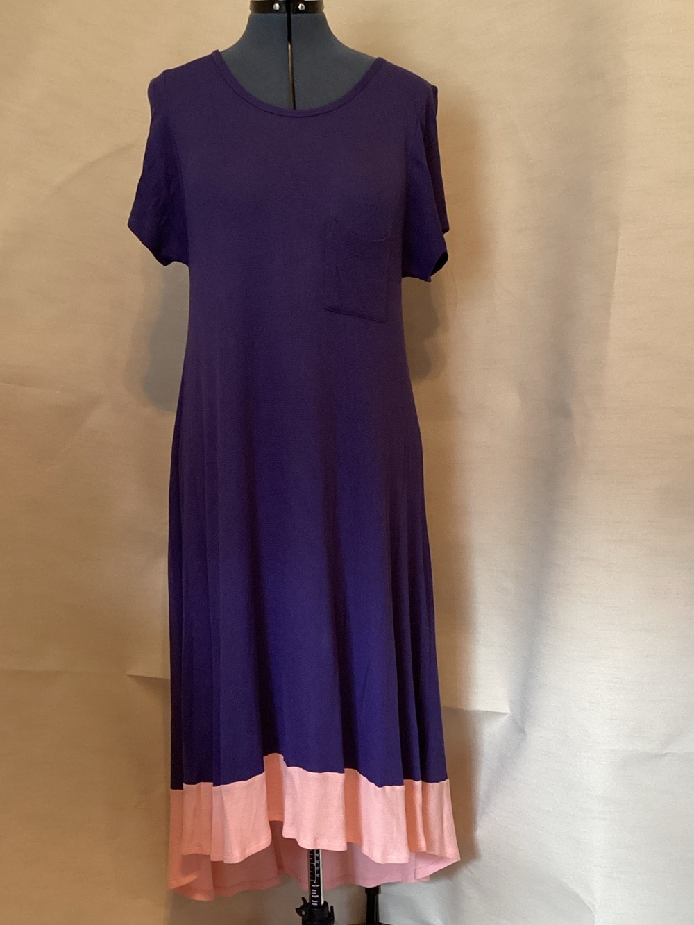 LuLaRoe Two-Tone Purple Dress with Pink Contrast Hem